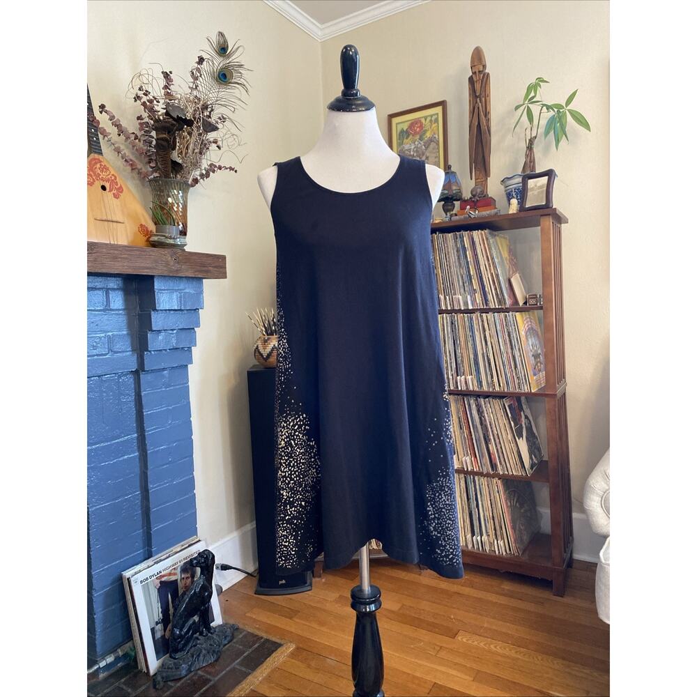 Tonle Dress S Sustainable Eco Mini Tank Tunic Metallic Gray boho Print Cotton